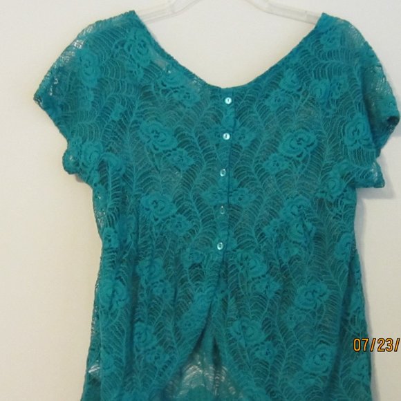 Lauren Conrad lace turquoise cover up top - Picture 2 of 3